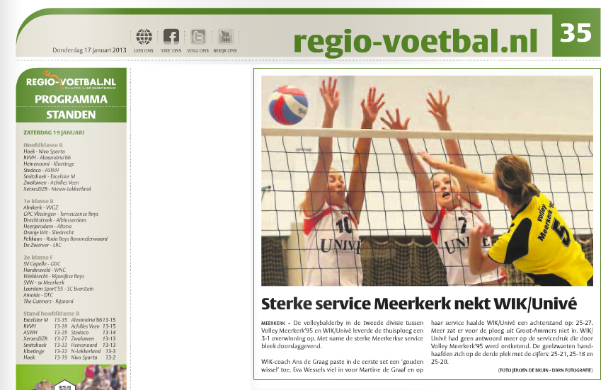Foto DBRN Fotografie in Het Kontakt editie Alblasserwaard week 03-2013 / Volleybal wedstrijd  volley Meerkerk - Wik-Unive